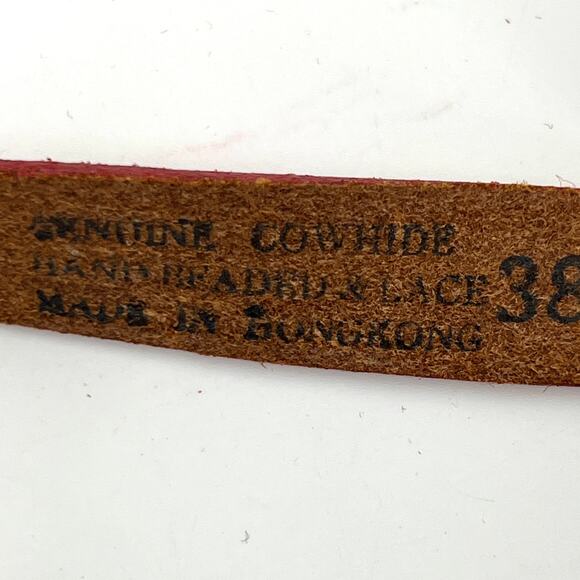 Vintage Hong Kong Native American Beaded Tooled Leather Belt Size 38 - Picture 5 of 7